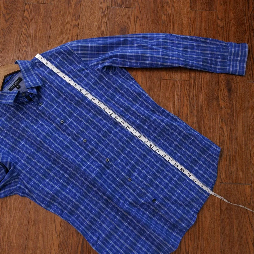 Banana Republic Mens Slim Fit Blue Plaid Long Sleeve Button Down Shirt Large